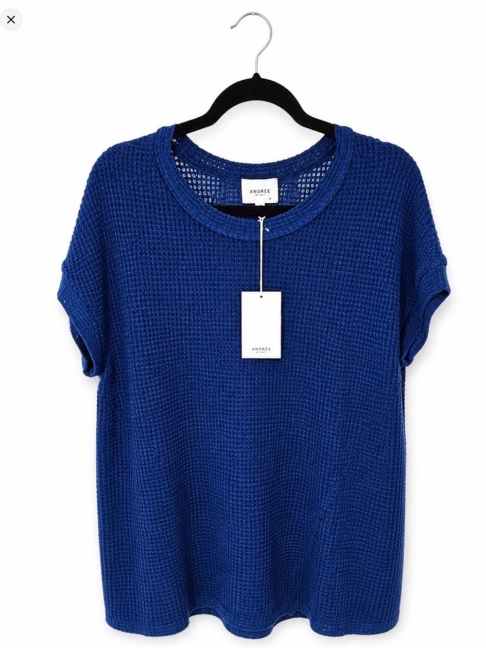Andree Royal Blue Waffle Knit Short Sleeve Top